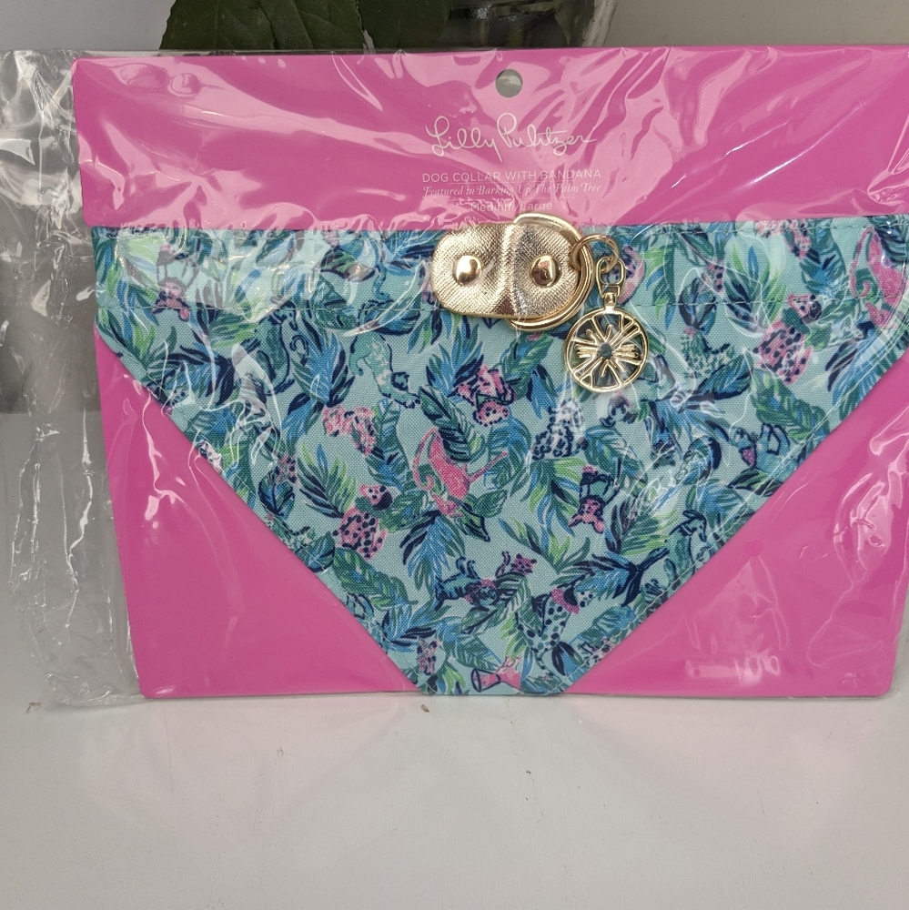Lilly Pulitzer Tropical Floral Blue & Pink Dog Bandana Collar